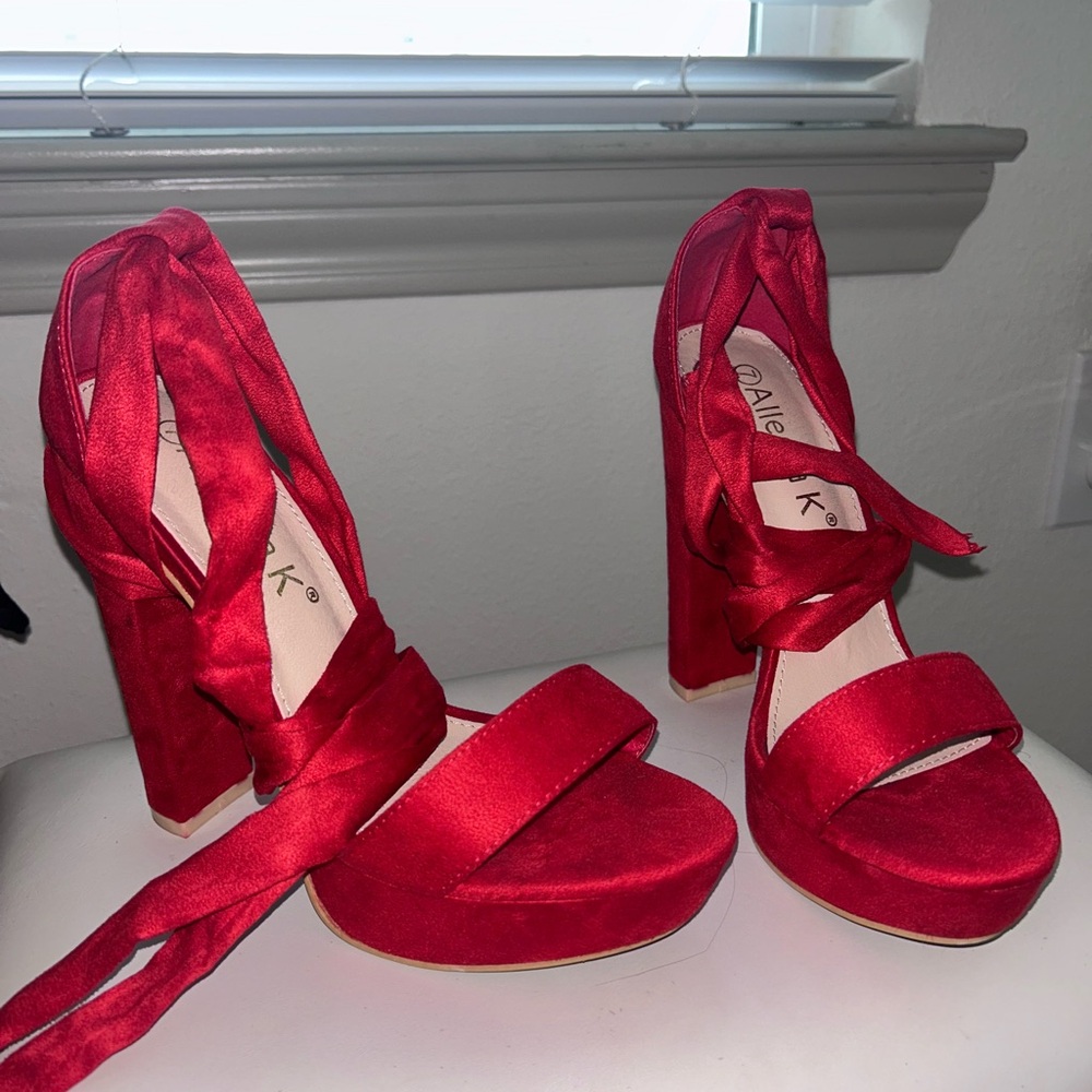 Red Satin Platform Heels